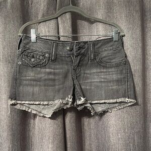 True religion Gray Denim Frayed Hem Women Shorts